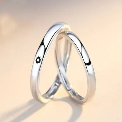 Silver Sun Moon Ring - Couple Engagement Jewelry