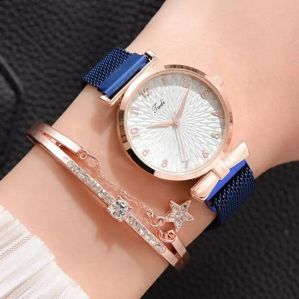Women's Luxury Quartz Watch Bracelet - 2 pc set