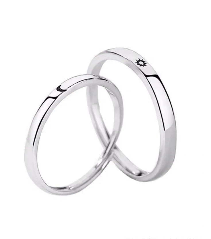 Silver Sun Moon Ring - Couple Engagement Jewelry