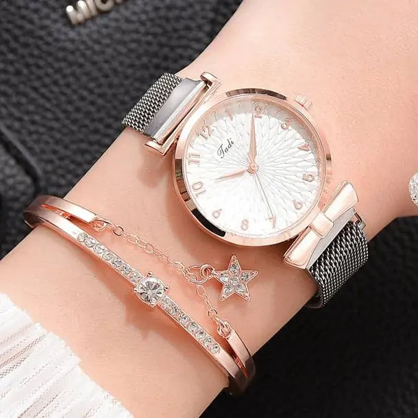 Women's Luxury Quartz Watch Bracelet - 2 pc set