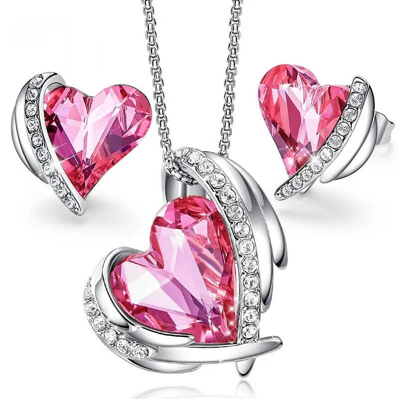 Angel Heart Crystal Necklace & Earrings